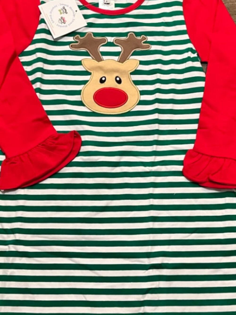 Smock Monkey size 8 Reindeer applique dress NWT